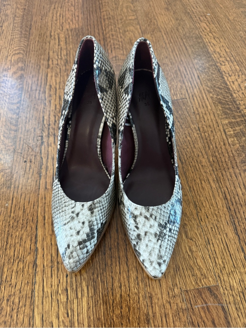 H&M Snake-Print Pointed Toe Pumps in Gray and Black